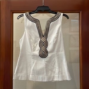 Lilly Pulitzer Shift Top - Size 8 - Color White with Navy Blue and Gold Lining